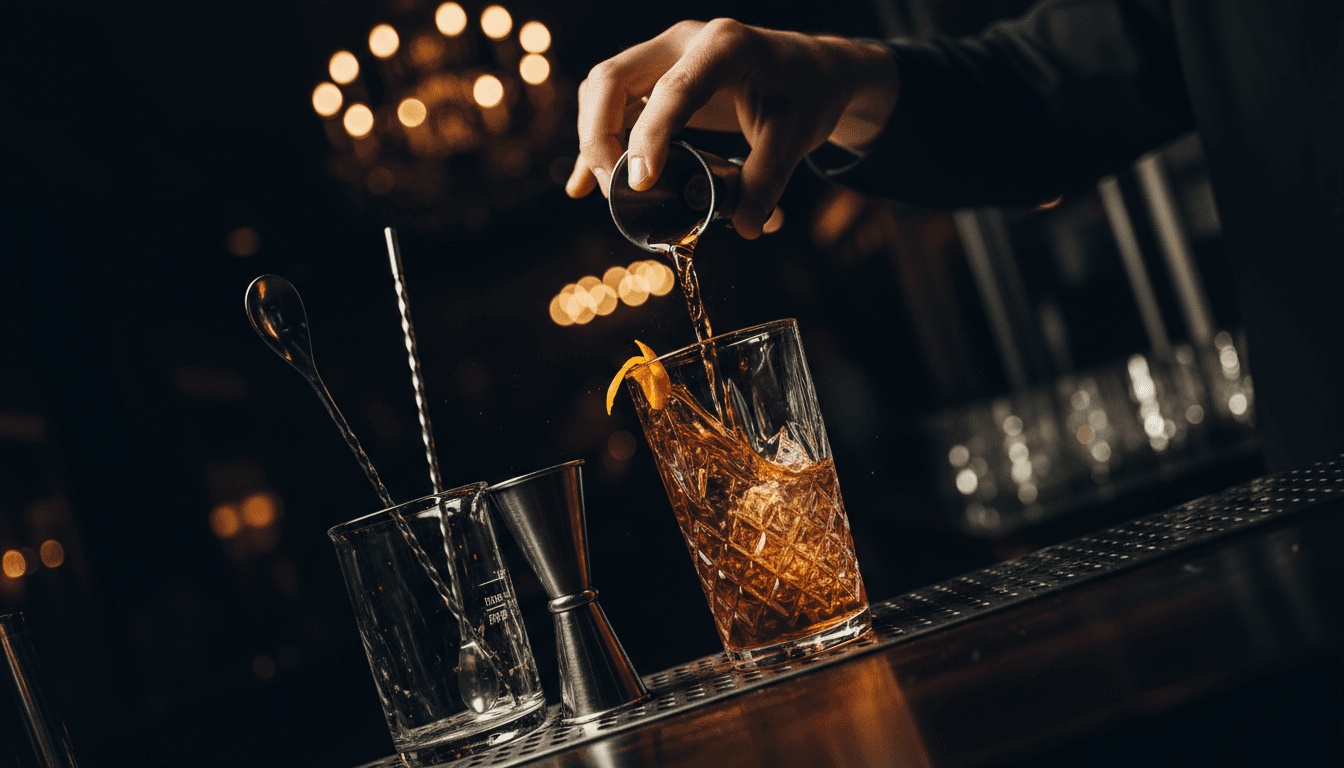 Professional bartender crafting a signature cocktail with precision and expertise