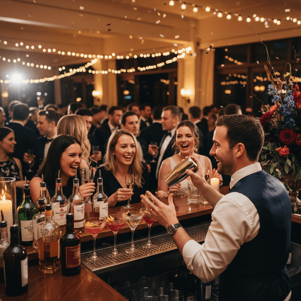 Professional bartender serving guests at an upscale wedding reception